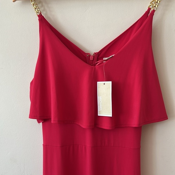 Michael Kors NWT Hot Pink Floor-Length Dress • Size L • Gold Chain Detail - Picture 8 of 13